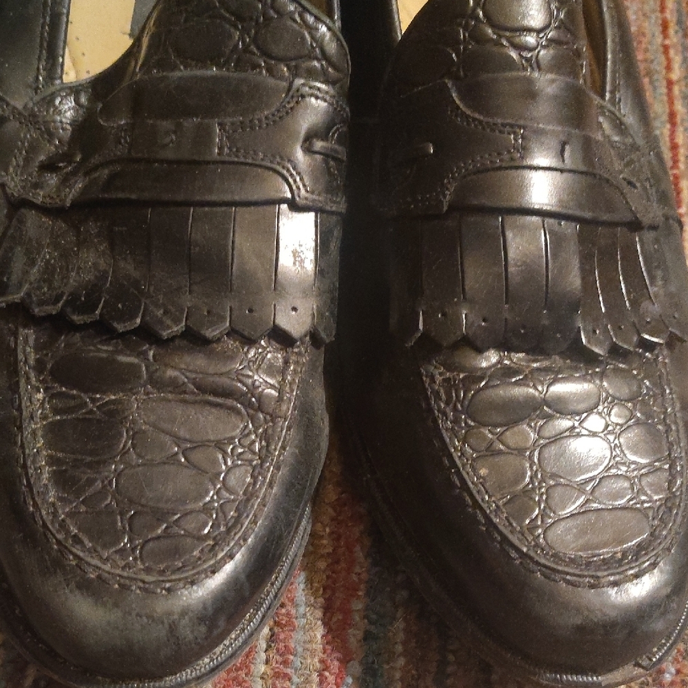 Stacy Adams Men's Loafers Shoes 10.5 M Black Leather Croc Print
